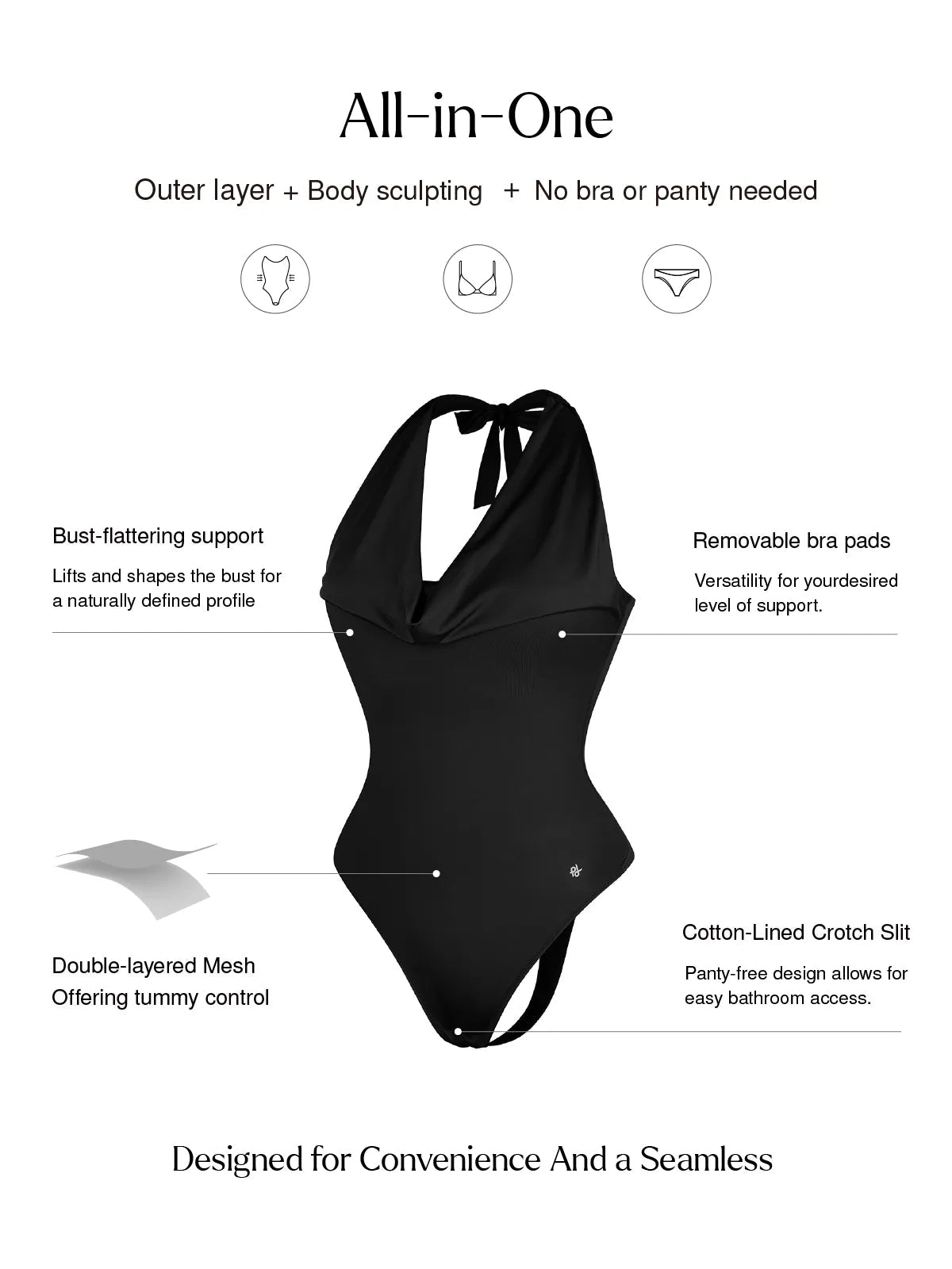 Shapewear Cowl Neck Halter Tummy Control Bodysuit - LivingCurves Pink / XS