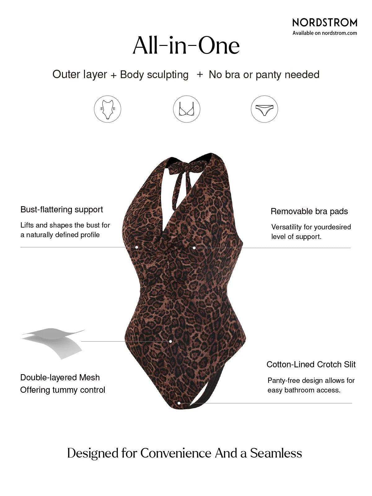 Shapewear Leopard Cowl Neck Halter Tummy Control Bodysuit - LivingCurves Leopard / XS