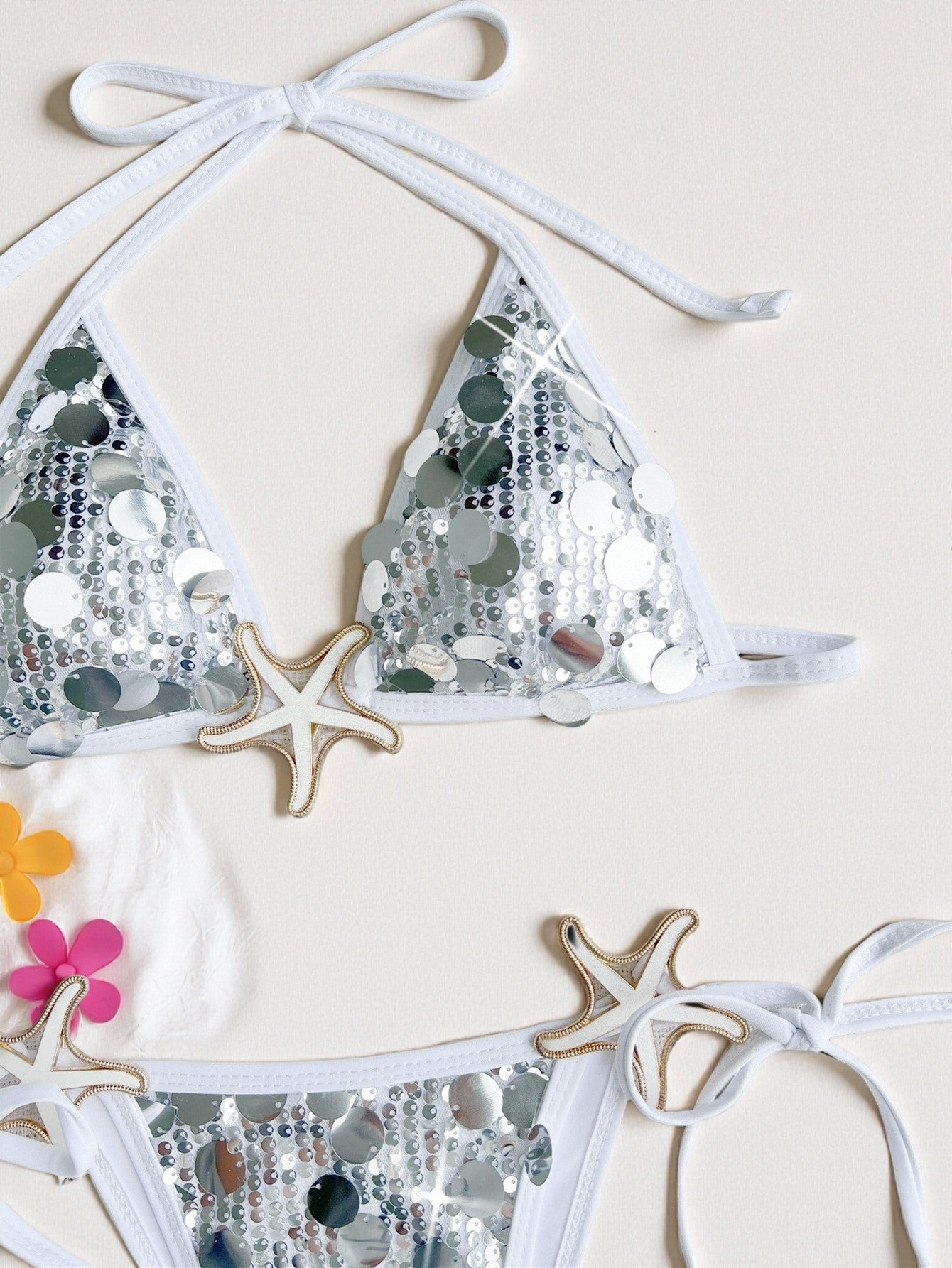 Zilveren Witte Bikini Set Dames met Pailletten