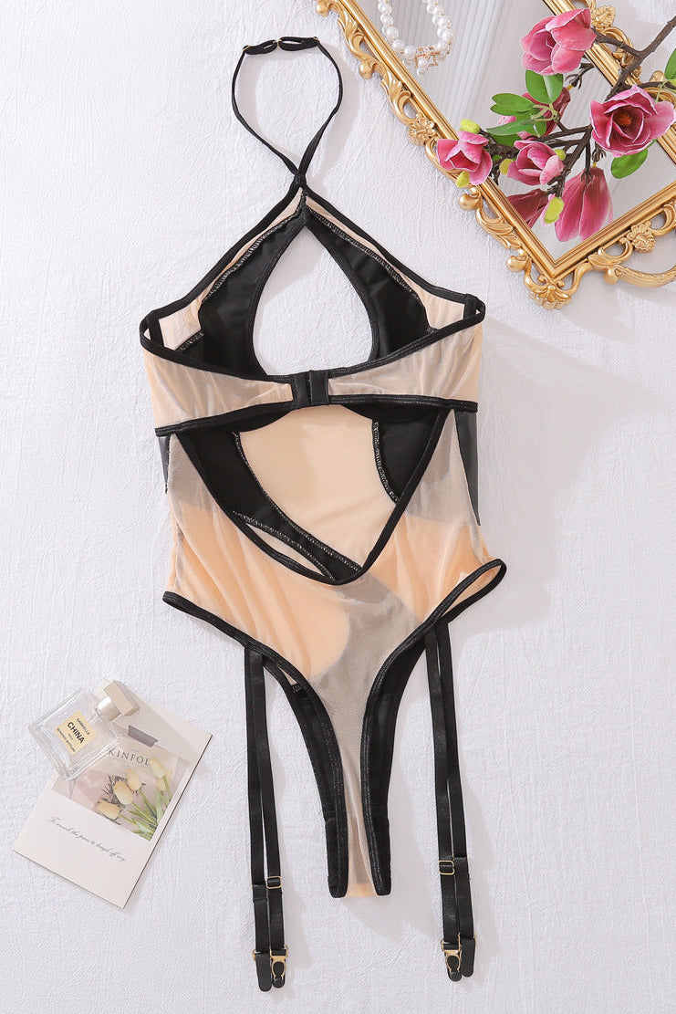 Bodysuit Dames Imitatieleer – Zwart Met Mesh En Jarretels – Verleidelijke Shaping & Comfort