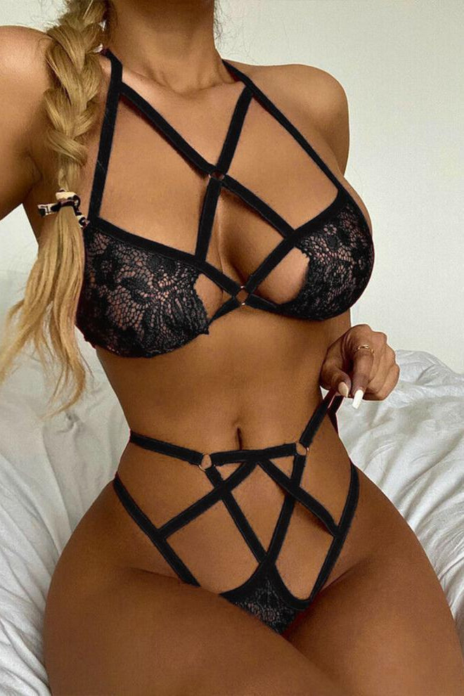 Lingerieset Dames Kant – Zwart Met Hoge Taille – Verleidelijke Set met Soepele Pasvorm