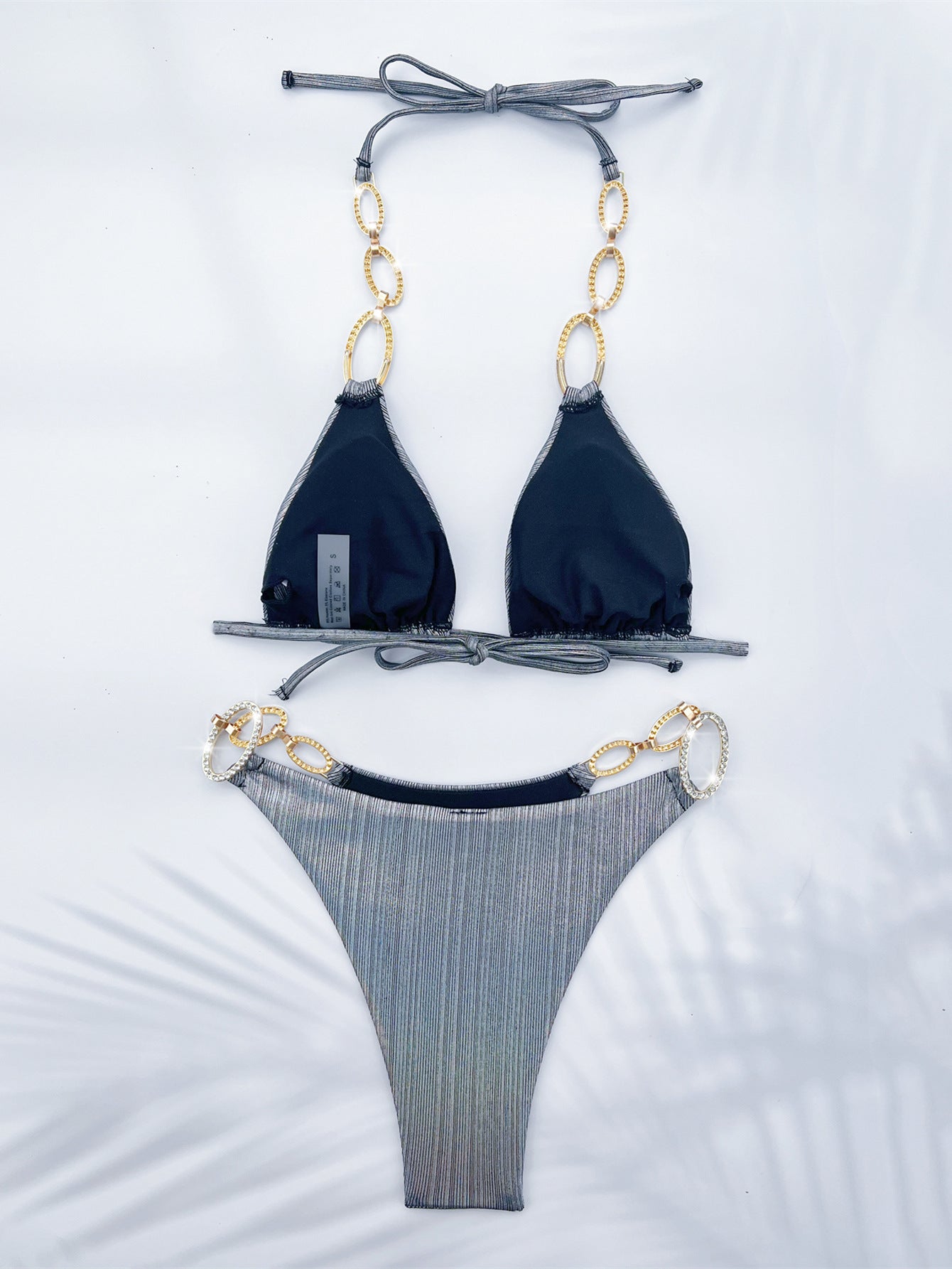 Zilveren Halter Bikini Dames – Set met Strass Ringen