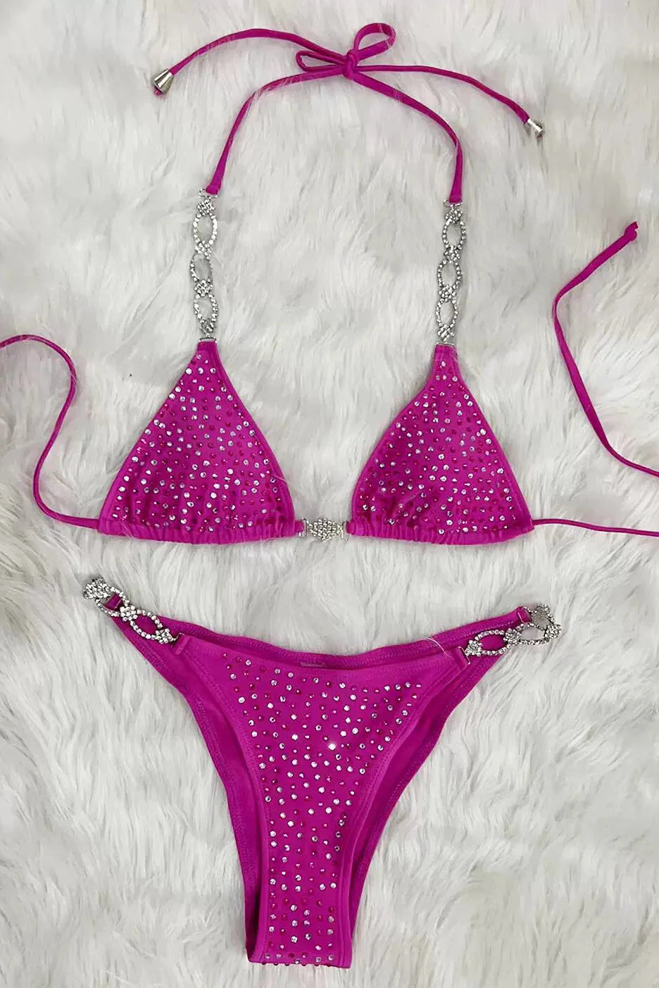 Fuchsia Bikini Set Dames met Glitter Details