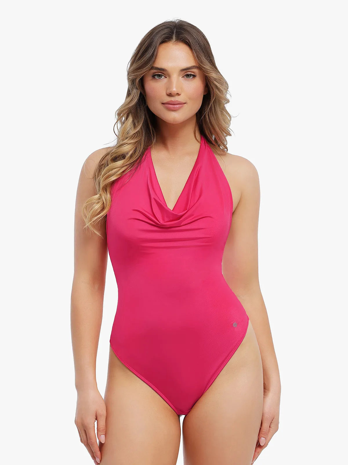 Shapewear Cowl Neck Halter Tummy Control Bodysuit - LivingCurves Pink / XS