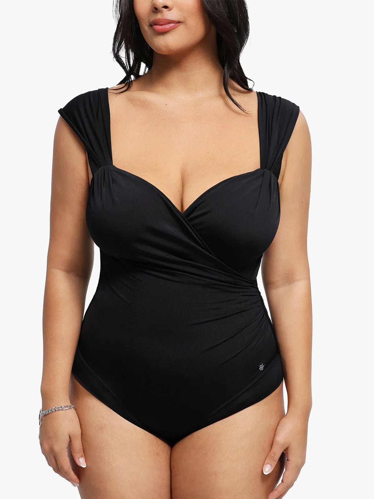ISOLDE – Draped Cap Sleeve Bodysuit - LivingCurves Blauw / XS