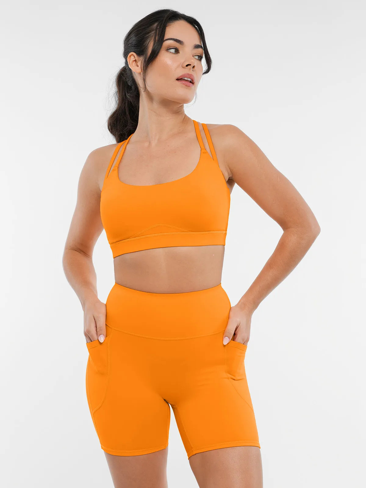 BRXL Cross Strap Sports Bra High-Waisted Shorts Set - LivingCurves Set / Black / XS