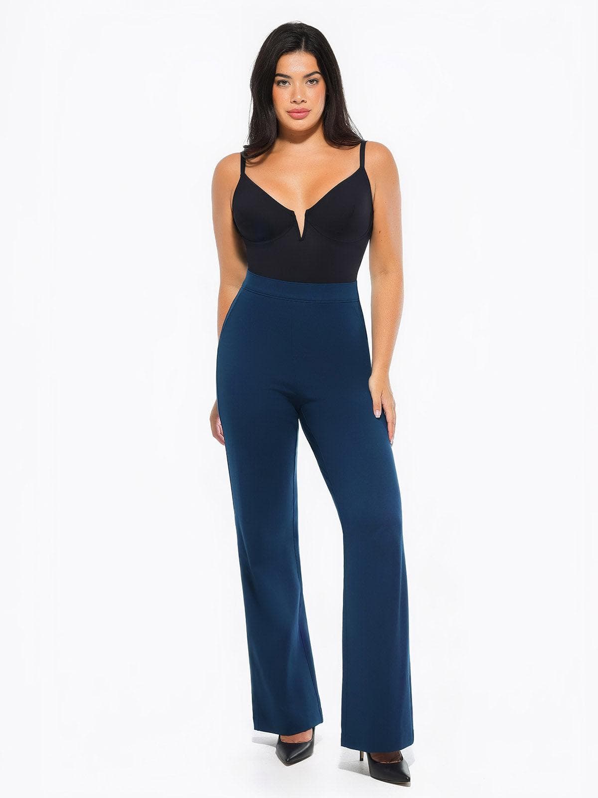 SELENE – Shaping Ponte Wide-Leg Pants - LivingCurves Business Casual Pants Zwart / XS