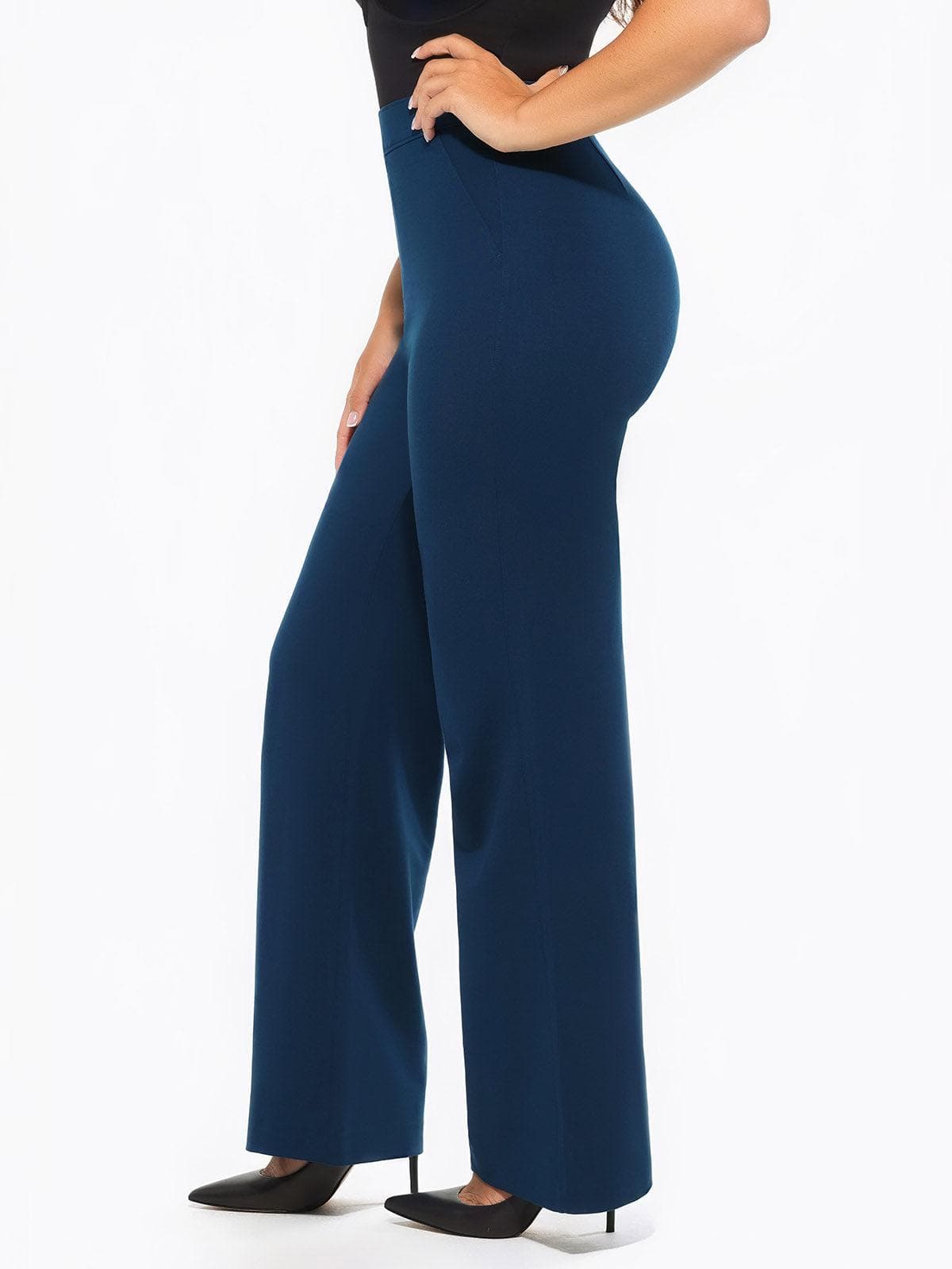 SELENE – Shaping Ponte Wide-Leg Pants - LivingCurves Business Casual Pants Zwart / XS