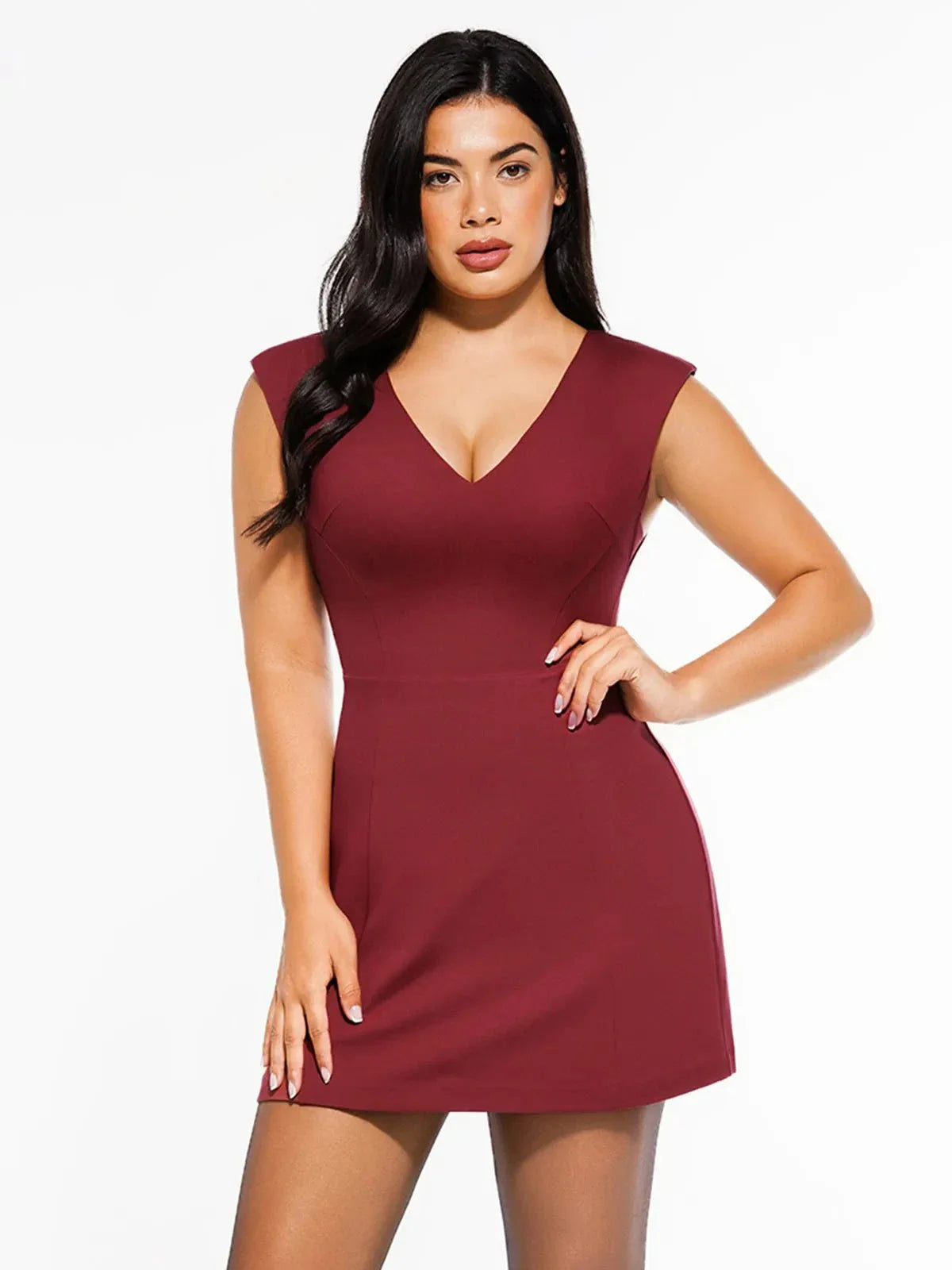 ORINA – Shaping V-Neck Mini Dress - LivingCurves Red / XS