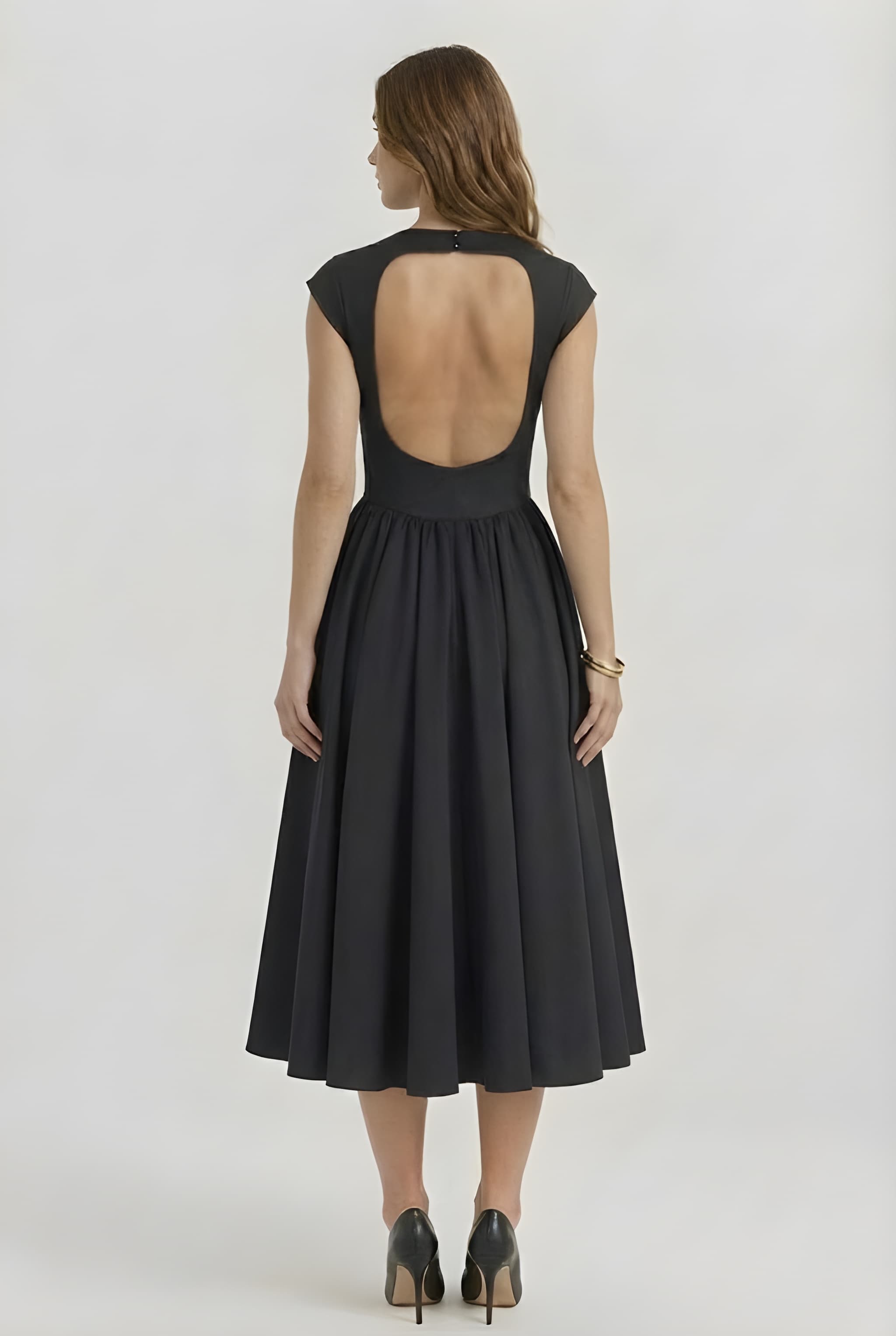 Midi Jurk Mouwloos Dames met Uitlopende Rok