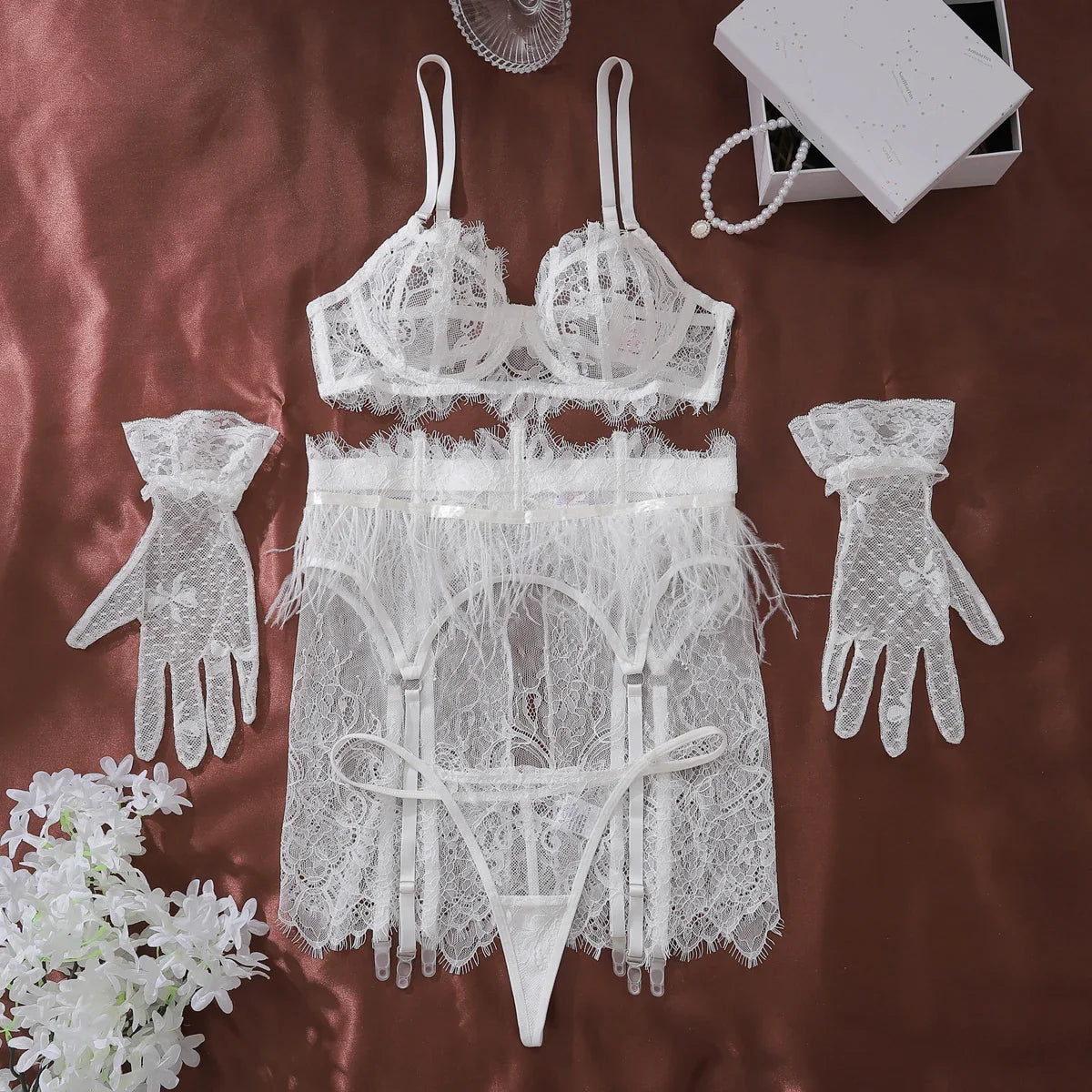Feather Lace Lingerie Set