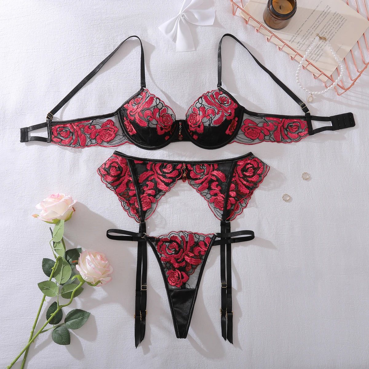 Rose Whispers Embroidered Set