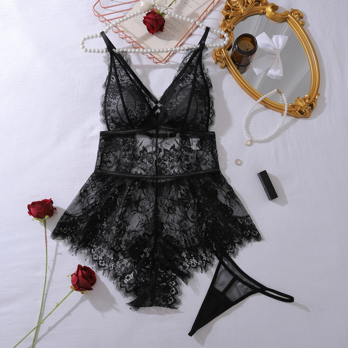Midnight Bloom Lace Nightdress