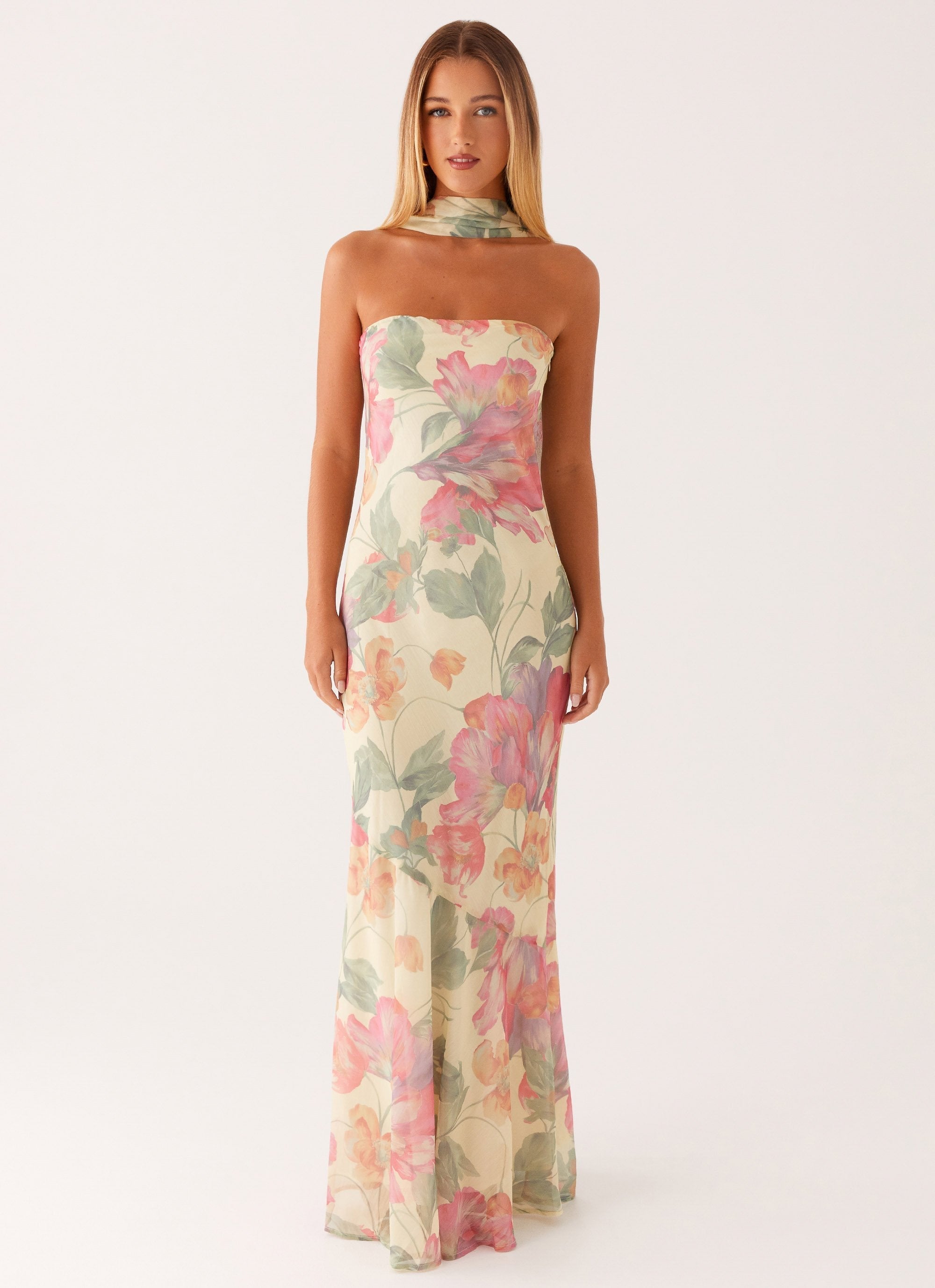 Yente Maxi Jurk – Romantische Bloemenprint met Verstelbare Bandjes en V-Hals