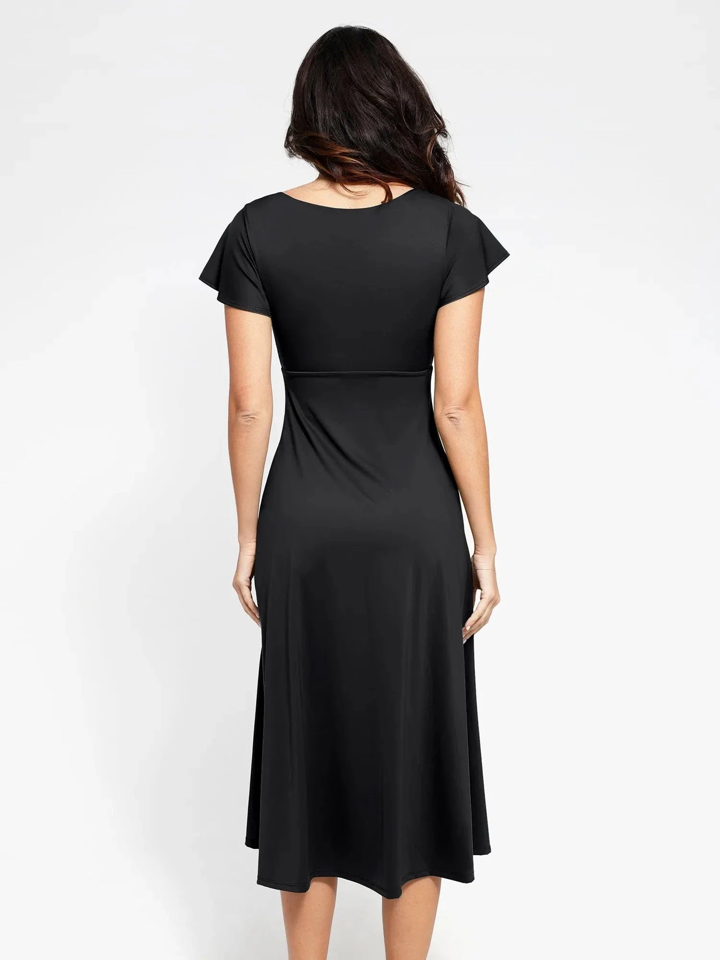 ELA – Sculpting Flutter Sleeve Midi Dress