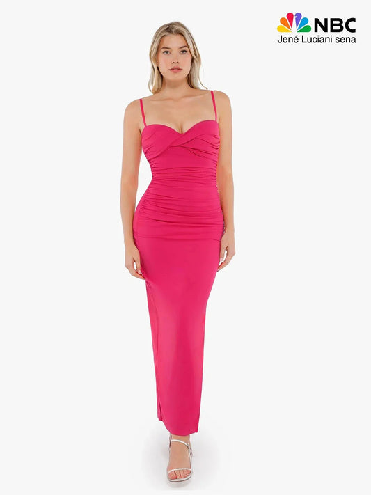 OLYNA – Shaping Bias Twist Maxi Dress - LivingCurves Roze / XS