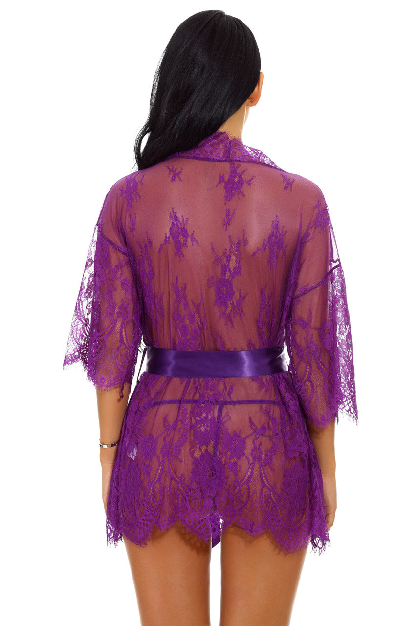 VYLAH – Eyelash Lace & Mesh Robe - LivingCurves Apparel & Accessories > Clothing > Lingerie Black / Small