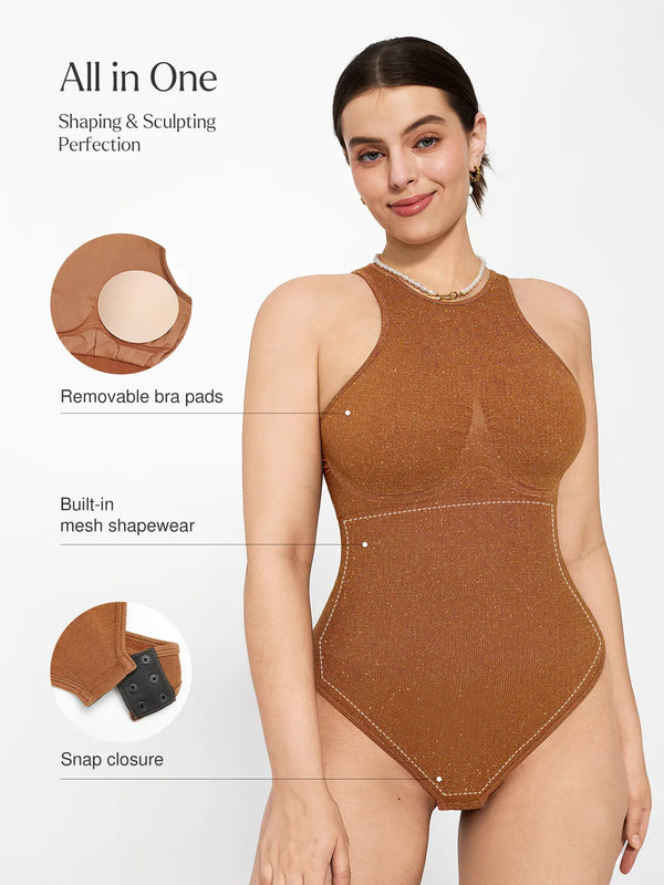 Shapewear Metallic Seamless Tummy-Control Skin-Friendly Bodysuit - LivingCurves Orange Yellow / XS