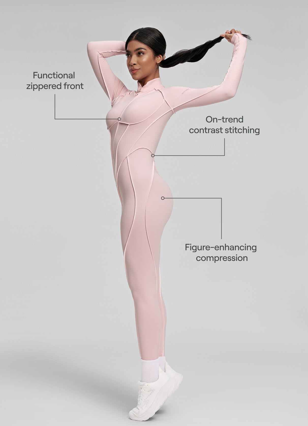 SYRA – Contour Stitch Catsuit - LivingCurves Bodysuit Ballet Pink/White / XS