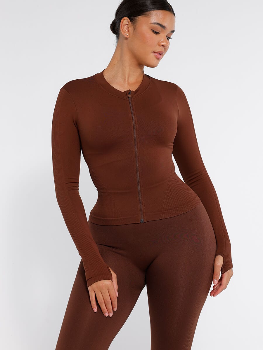 CAIA – Seamless Shaping Top - LivingCurves activewear Dark Brown / S