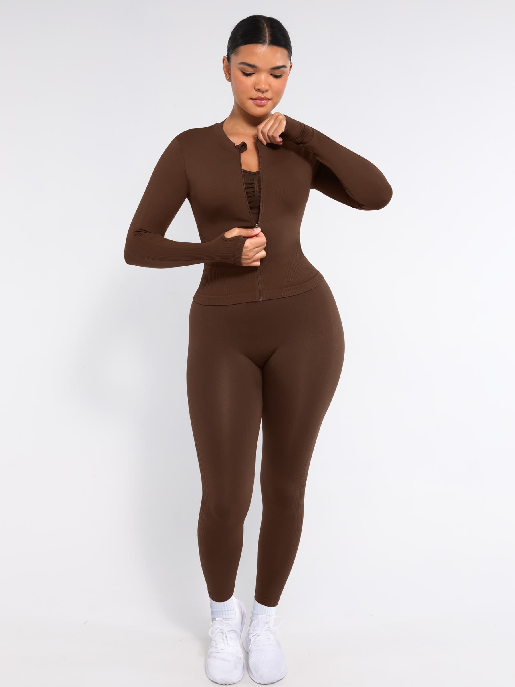 CAIA – Seamless Shaping Top - LivingCurves activewear Dark Brown / S