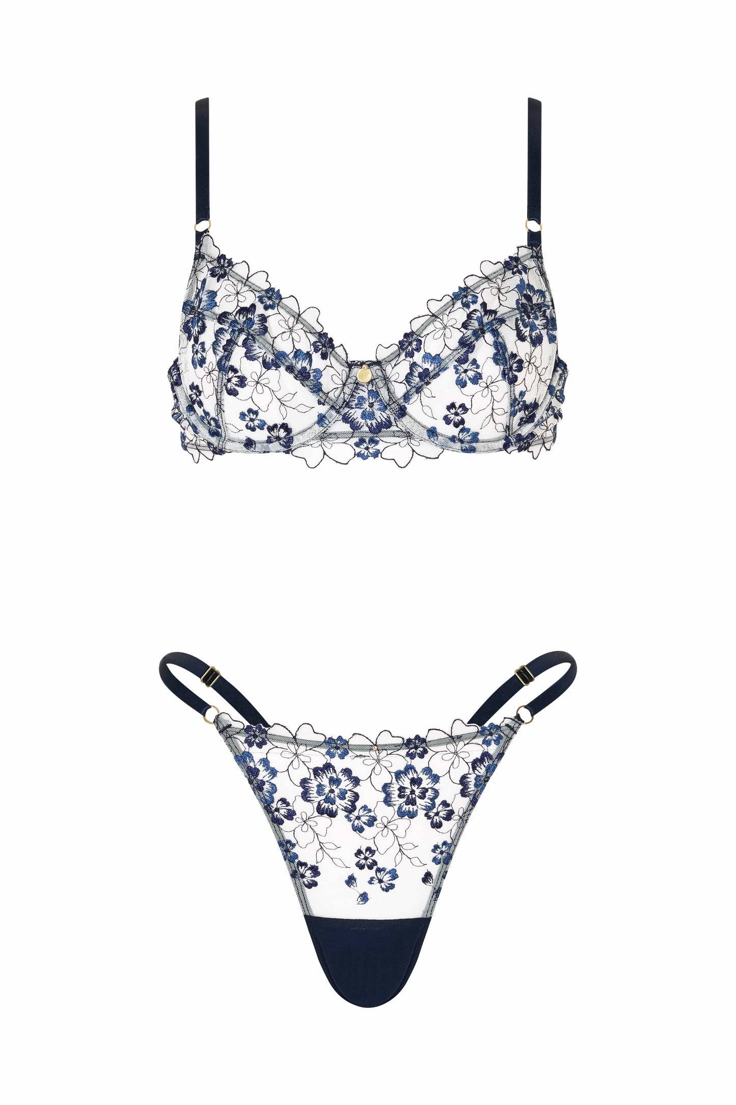 Blossom – Geborduurde Beugelbh met Blauwe Bloemen