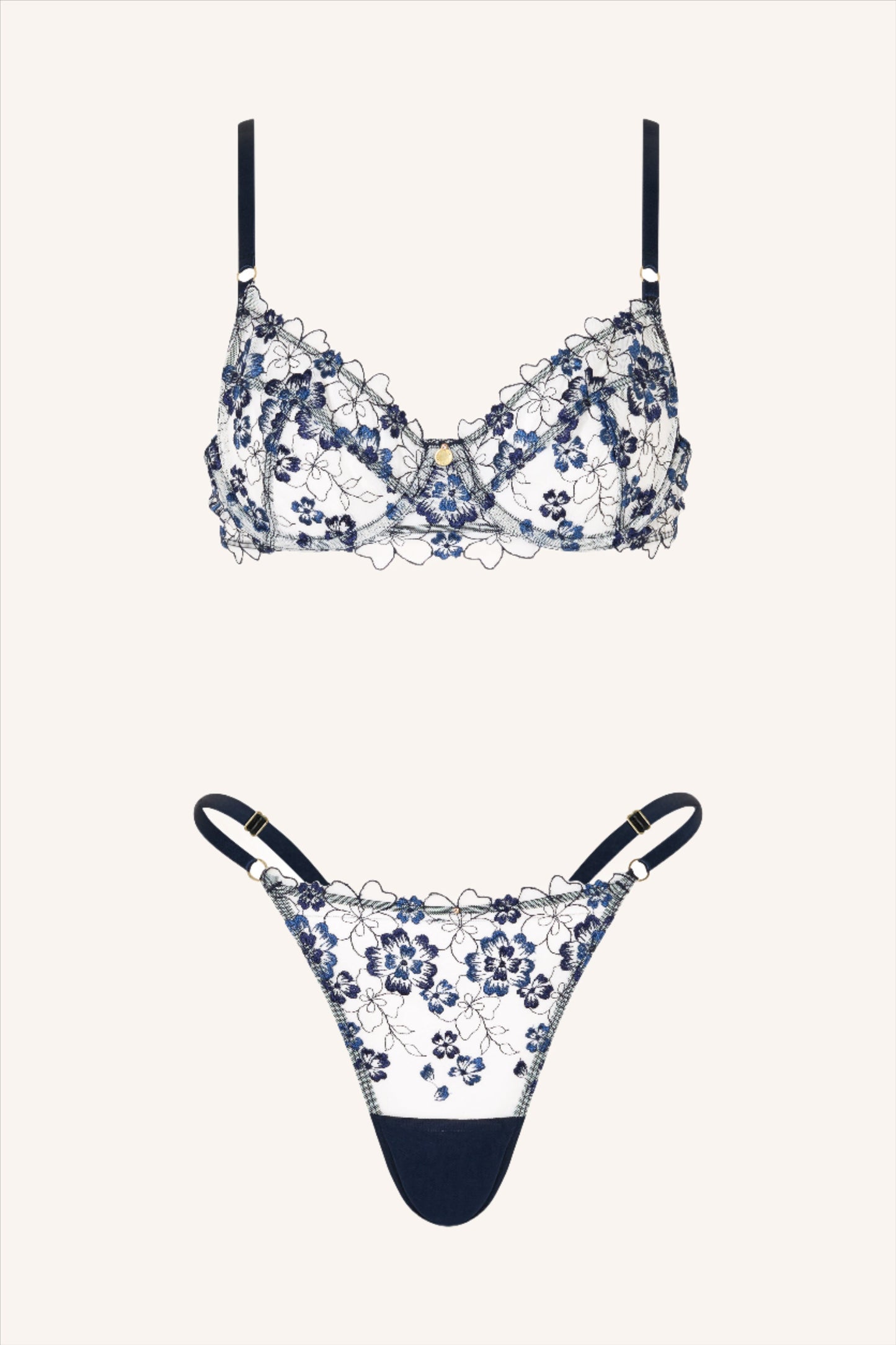 Blossom – Geborduurde Beugelbh met Blauwe Bloemen