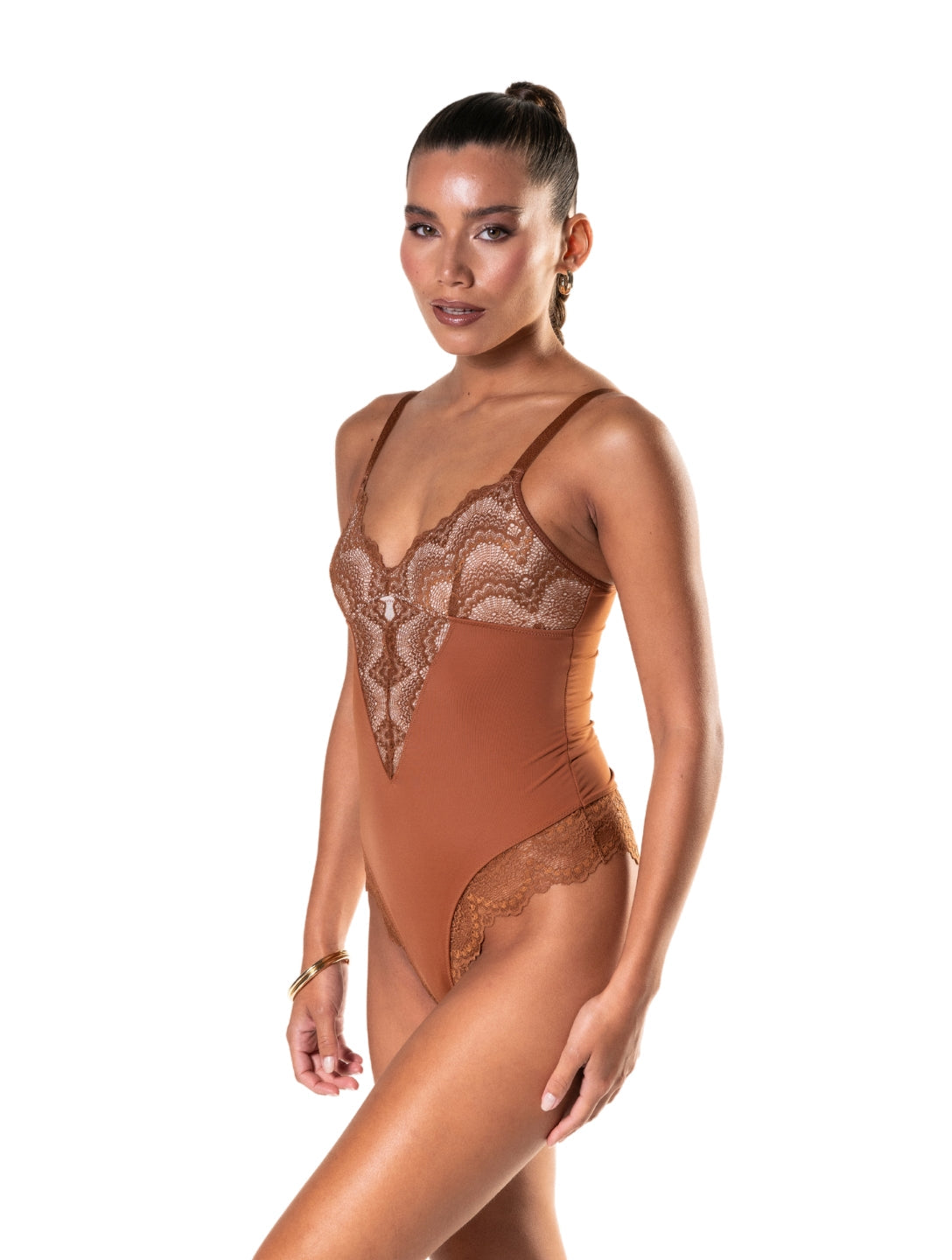 LUNARA – Half Lace Bodysuit - LivingCurves Bruin / S