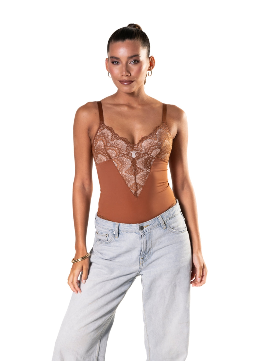 LUNARA – Half Lace Bodysuit - LivingCurves Bruin / S