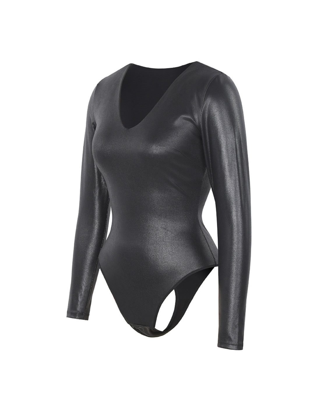ISOLDE – Leather Look Bodysuit met Lange Mouwen - LivingCurves Zwart / S