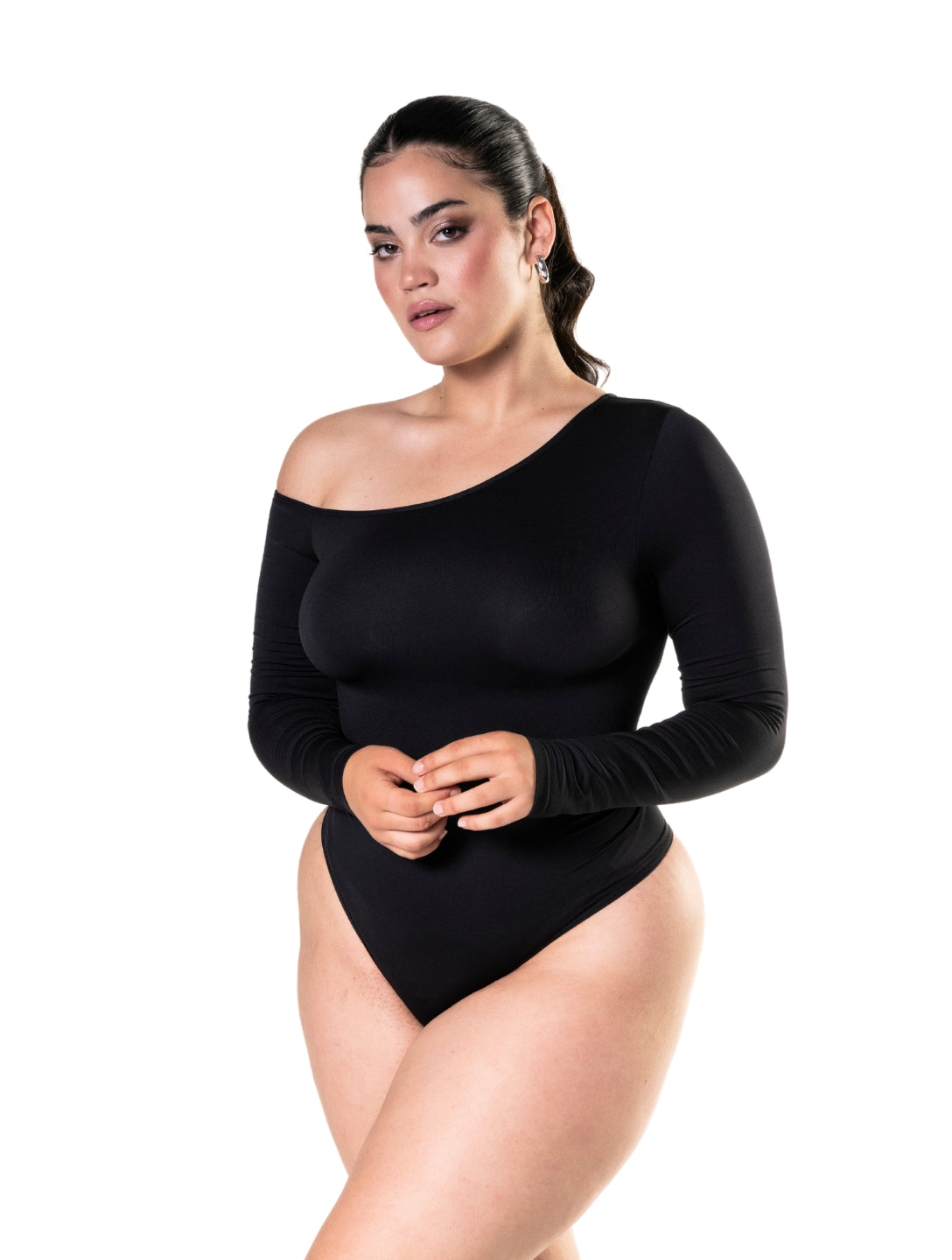 ISOLA – One Shoulder Long Sleeve Bodysuit - LivingCurves Wit / XS/S