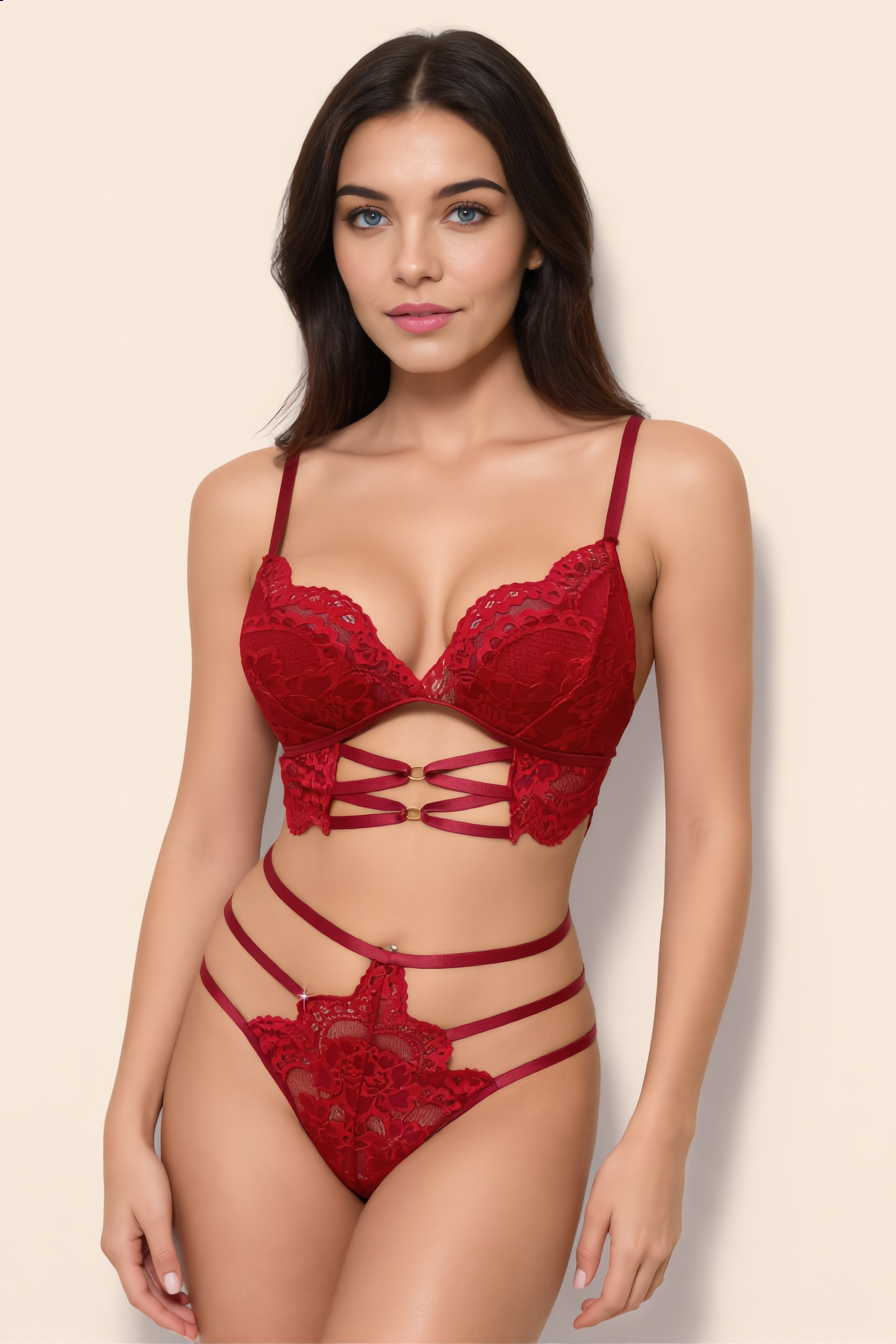 Bustier Set Dames Kant – Rood Met Hoge Taille – Luxe Lingerie met Comfort