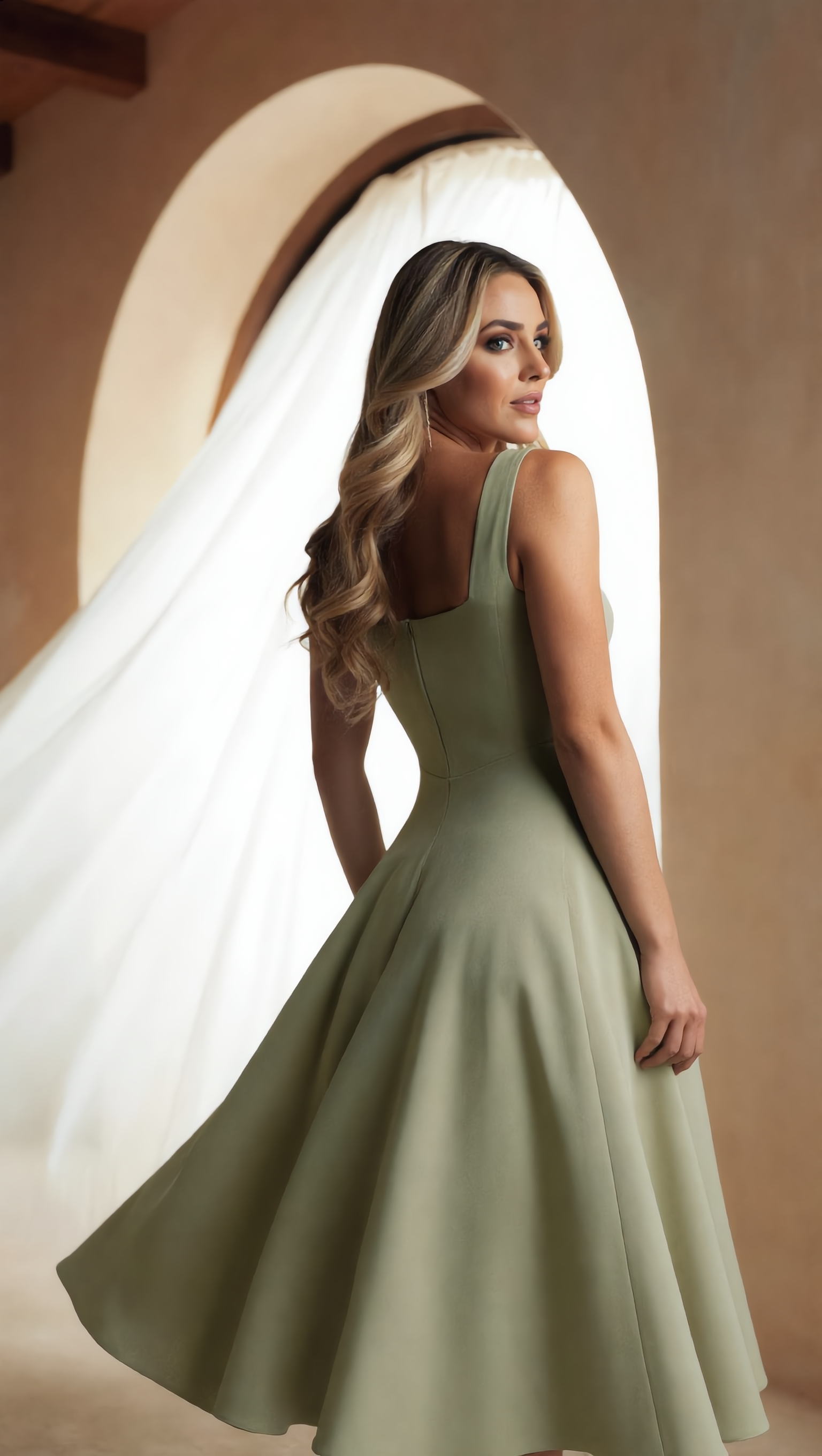 Midi Jurk Bustier Top met Uitlopende Rok