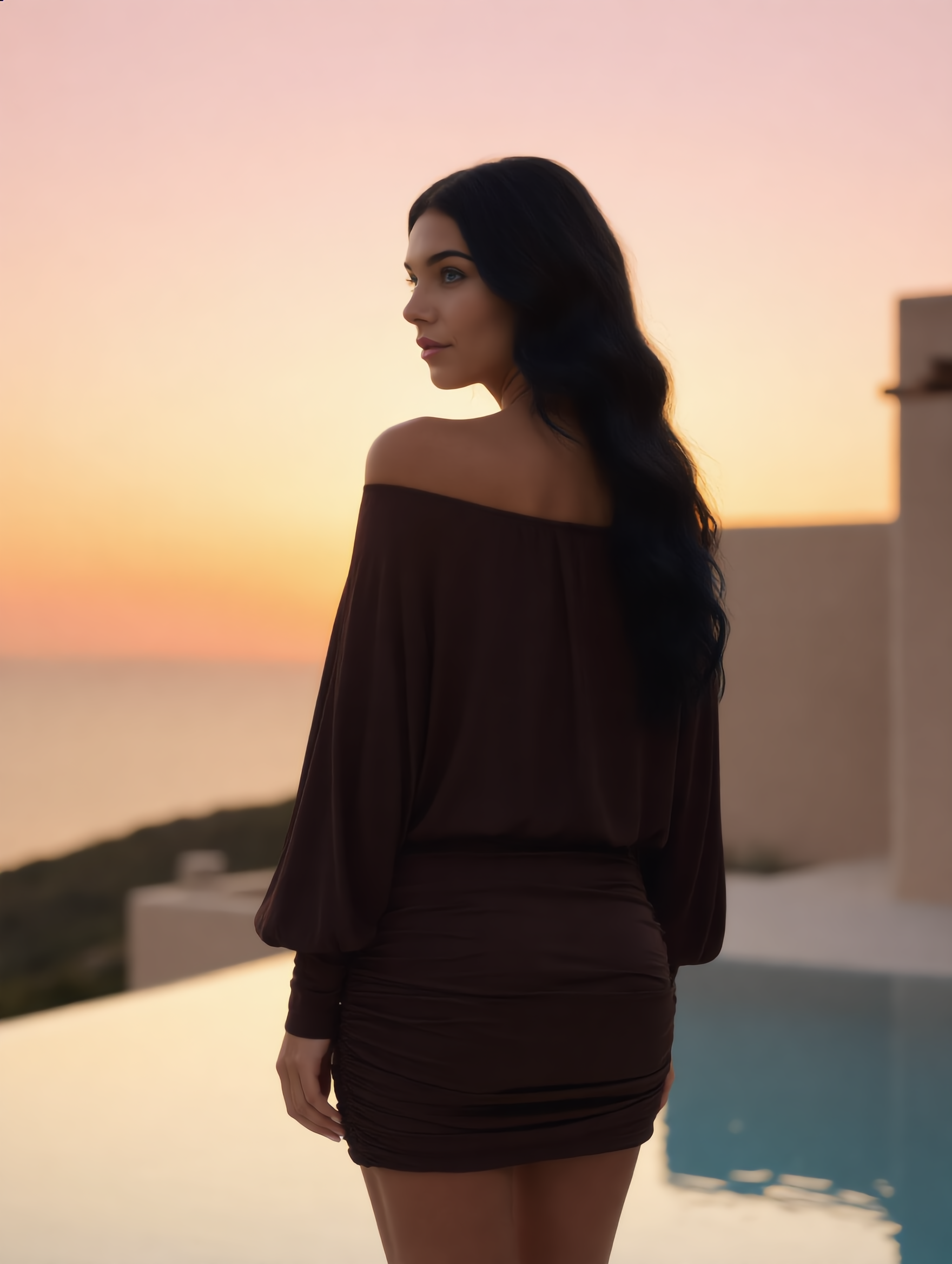 Off Shoulder Mini Jurk met Lange Mouwen