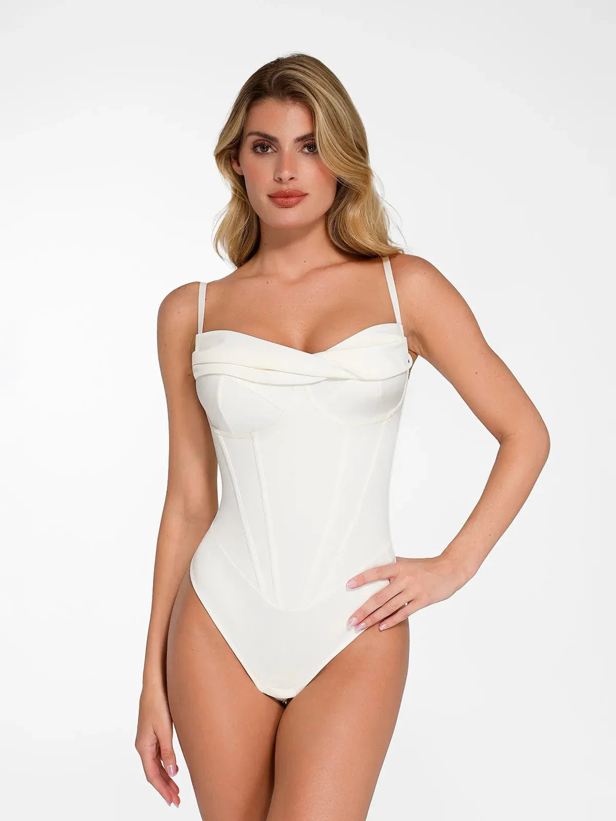 ISABELLE – Corset Bust Draping Bodysuit - LivingCurves Tops Body Shaper Slip Thong Wit / XS