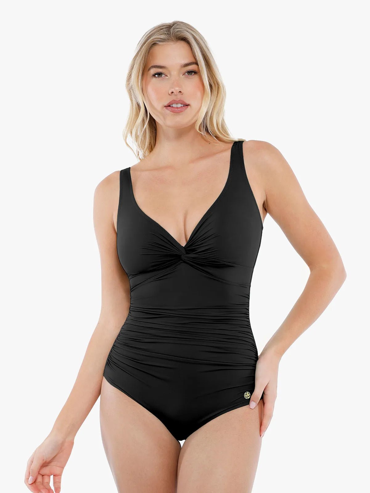 LORÉ – Ruched Mesh Shaping Bodysuit - LivingCurves Tummy Control One Piece Swimwear Zwart / XS