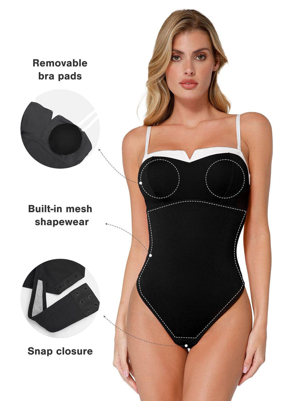 LEONA – Contrast Trim Bodysuit - LivingCurves Tops Body Shaper Rood / XS