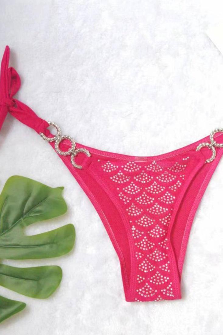 Roze Bikini Dames – Set met Strass en O-Ring Detail