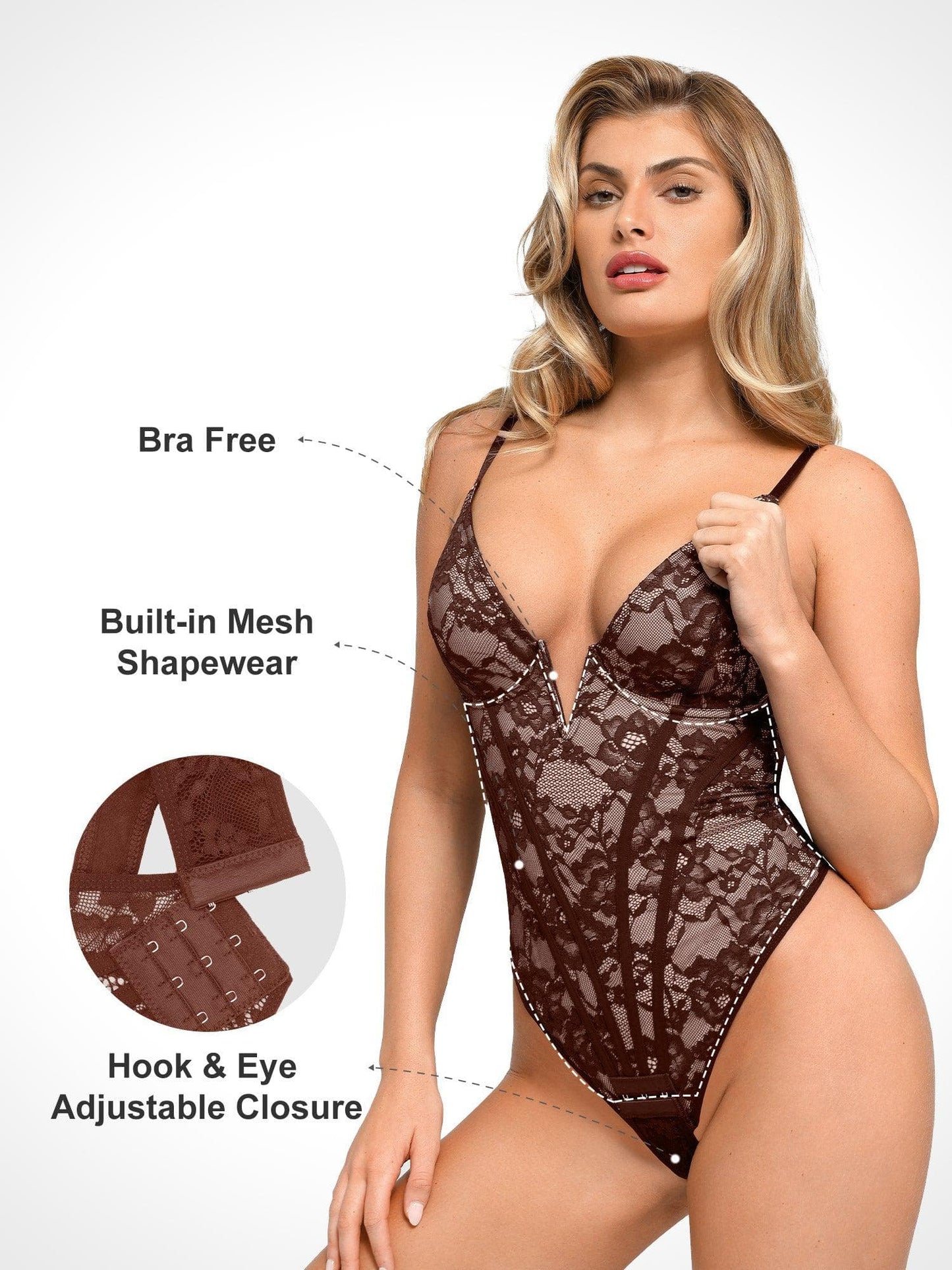 ESME – Kanten Corset Bodysuit met Diepe V - LivingCurves Tops Body Shaper Zwart / S