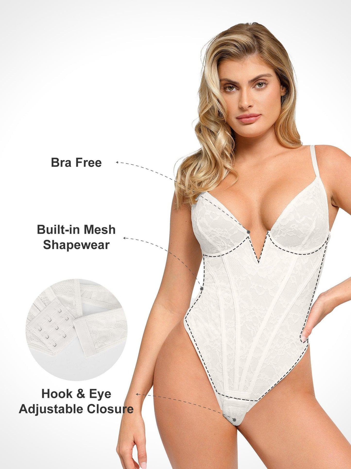 ESME – Kanten Corset Bodysuit met Diepe V - LivingCurves Tops Body Shaper Zwart / S