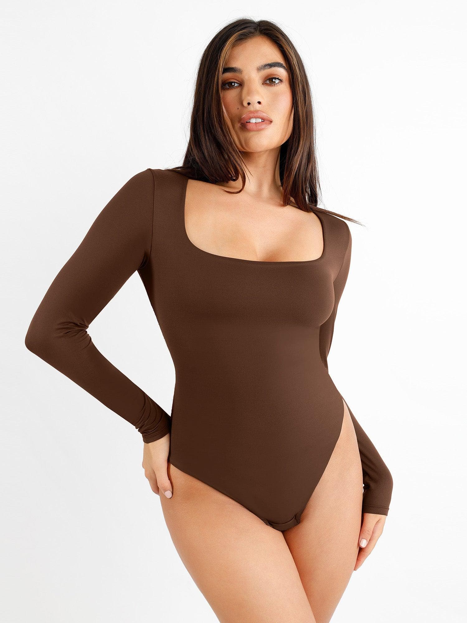 Shapewear Cloudsense Long Sleeve Seamless Bodysuit - LivingCurves Soft Tops Body Shaper Winter Brown / S