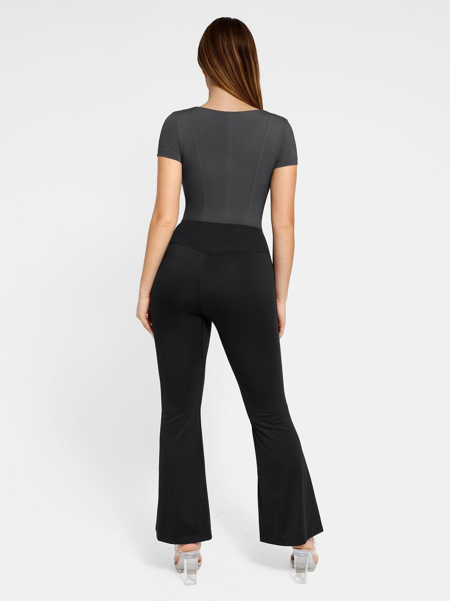 Shapewear Denim Short Sleeve Front Slimming Bodysuit - LivingCurves Tops Body Shaper Denim Grey / S