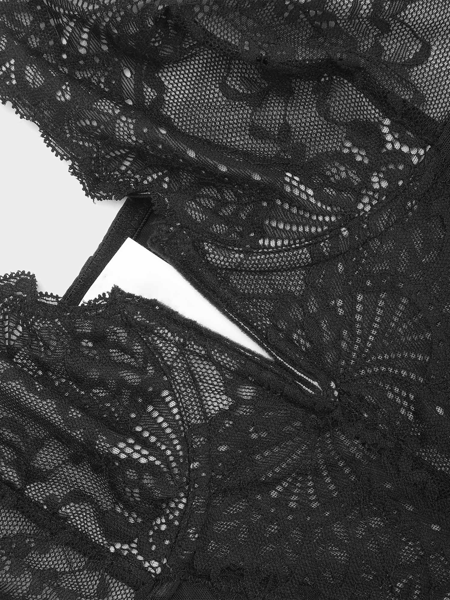 ELYSIA – Lace Bodysuit - LivingCurves Sexy Shaping Daily Outfits Kant Deep-V (valt klein) / Zwart / S
