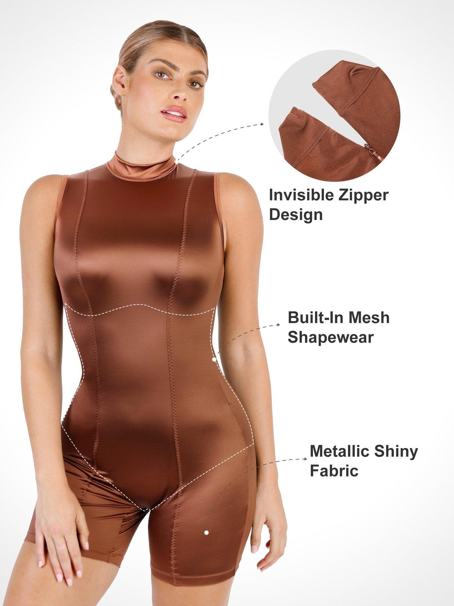 NOVA – Stretch Satin Sculpting Romper - LivingCurves Casual Jumpsuit Tummy Control Zwart / S