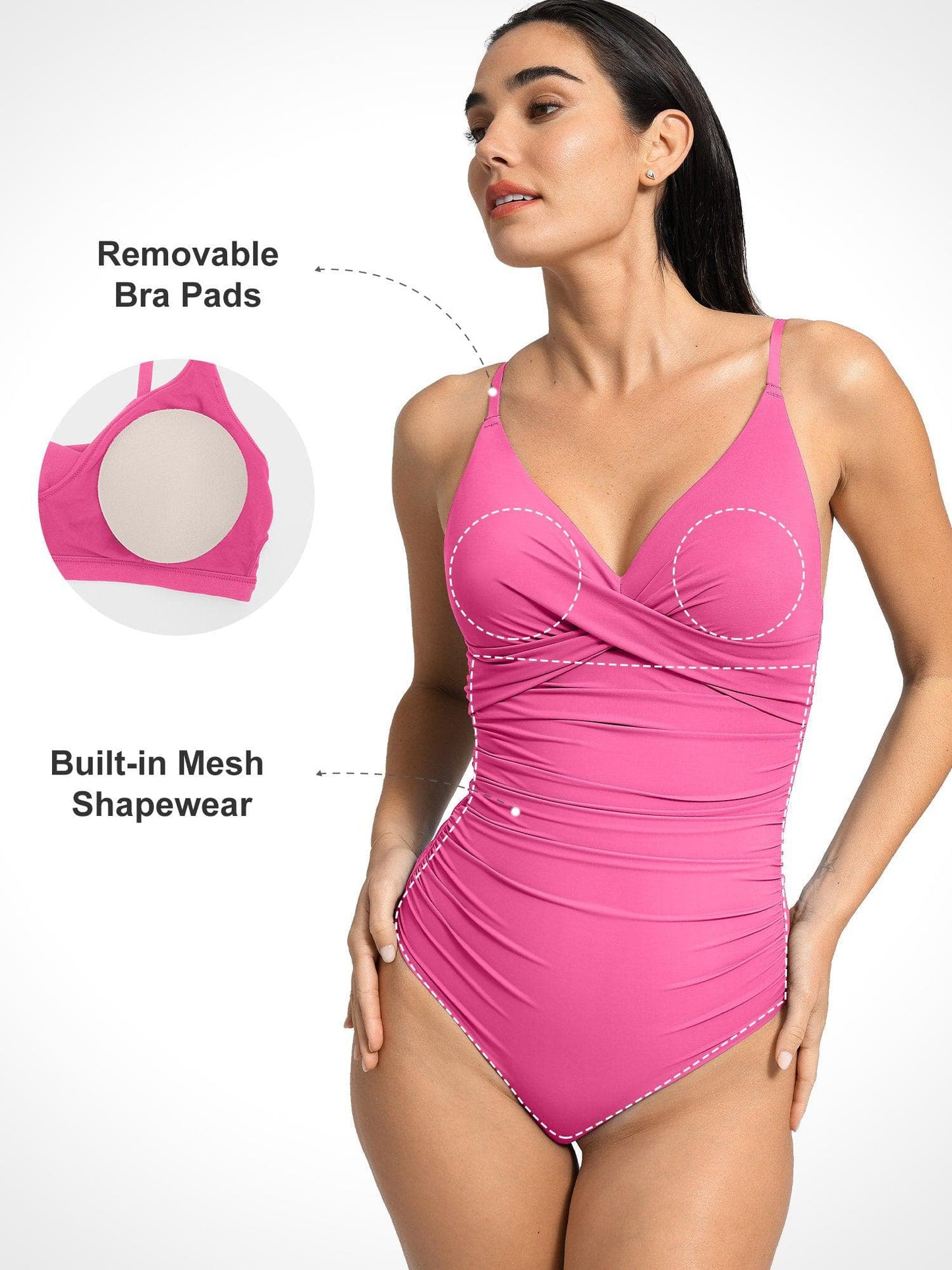 LANA – Shaping Badpak met Cross-Front - LivingCurves Tummy Control Slimming Swimwear Roze / XS