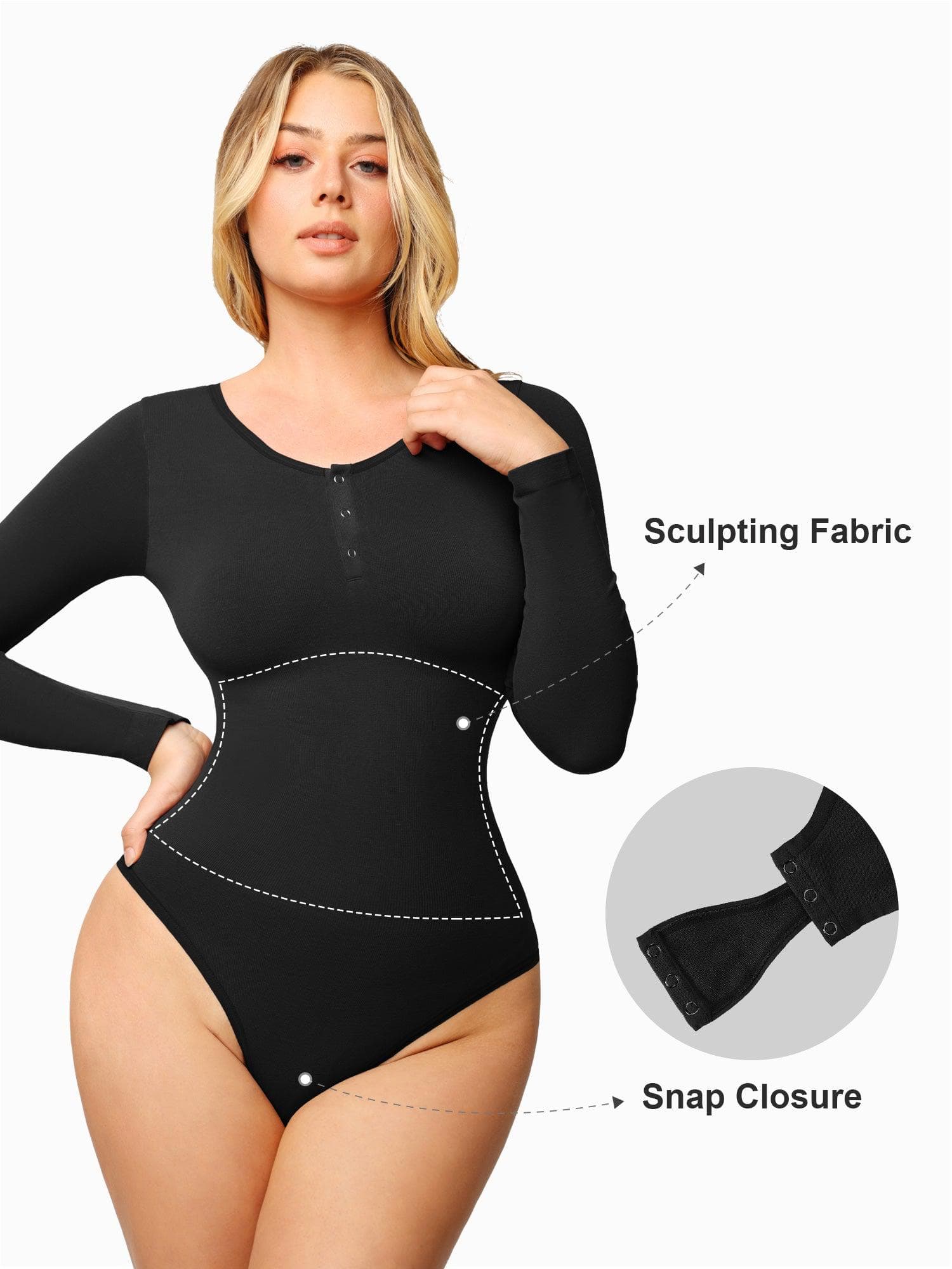 Shapewear Seamless Modal Long Sleeve Henley Bodysuit - LivingCurves Tops Body Shaper Winter Black / XS/S