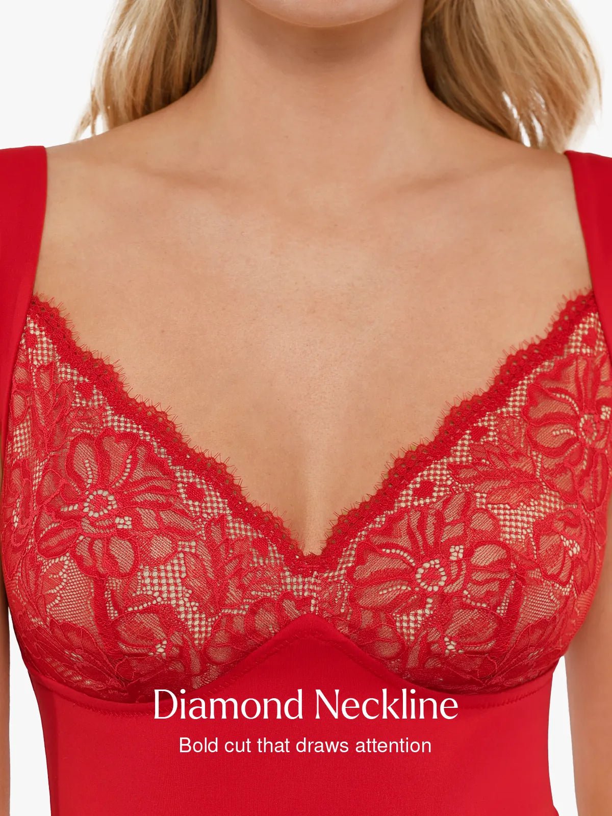 ALYSSA – Lace Cup Bodysuit met Cap Sleeves - LivingCurves Tops Body Shaper Tank Rood / XS