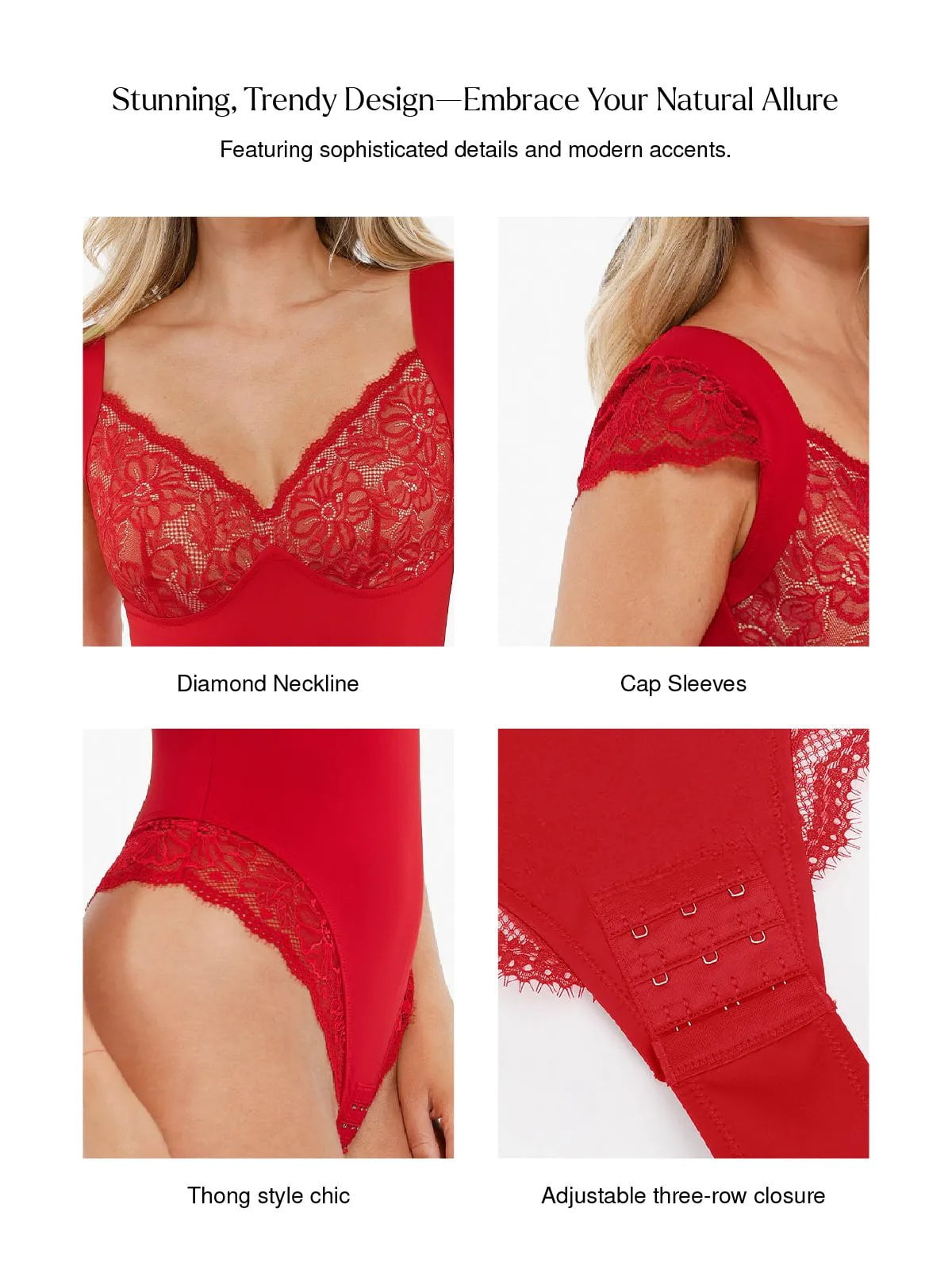 ALYSSA – Lace Cup Bodysuit met Cap Sleeves - LivingCurves Tops Body Shaper Tank Rood / XS