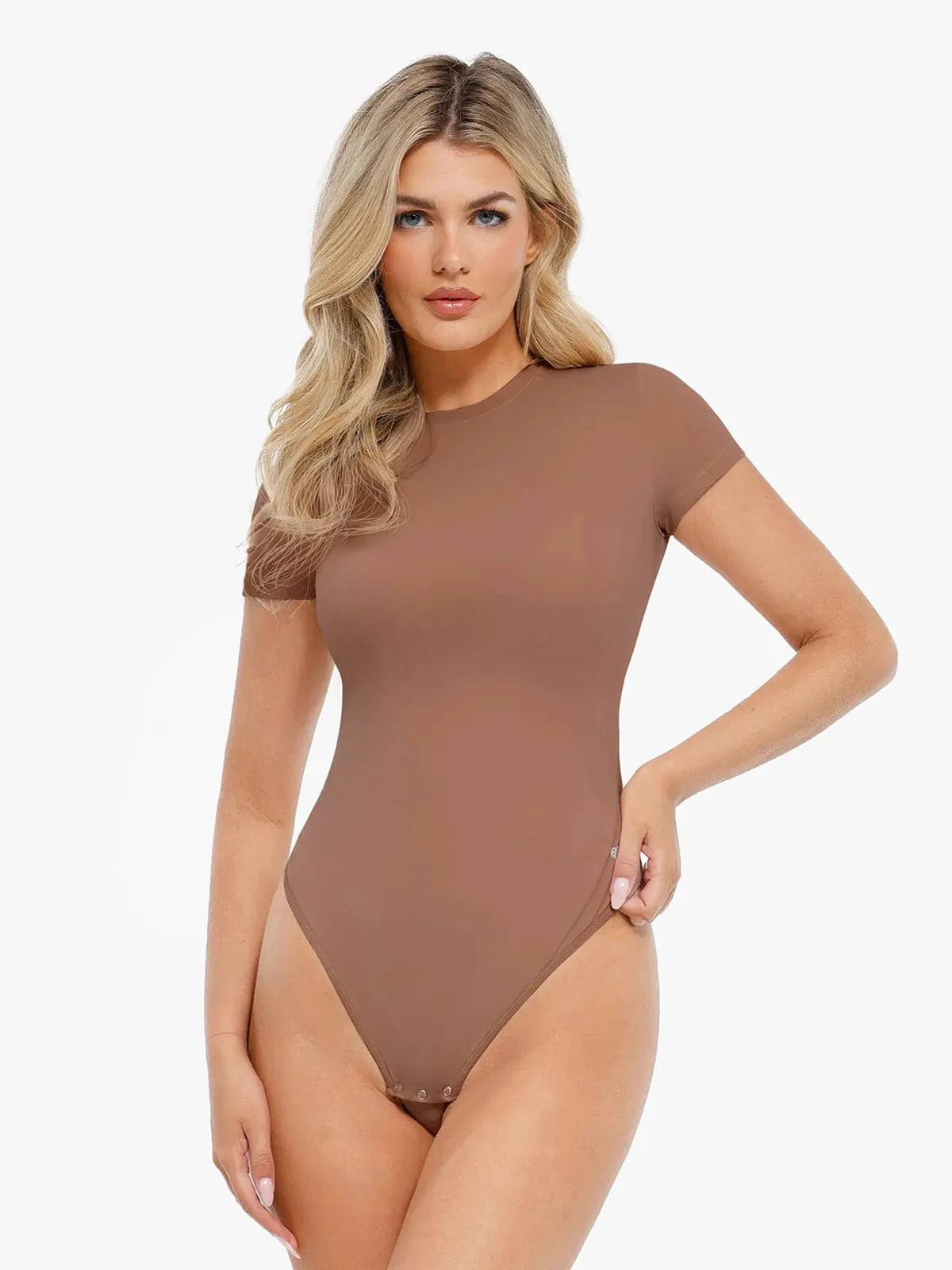 Shapewear Cloudsense Short Sleeve Crew-Neck Bodysuit - LivingCurves Soft Comfy Tops Body Shaper Light Brown / S