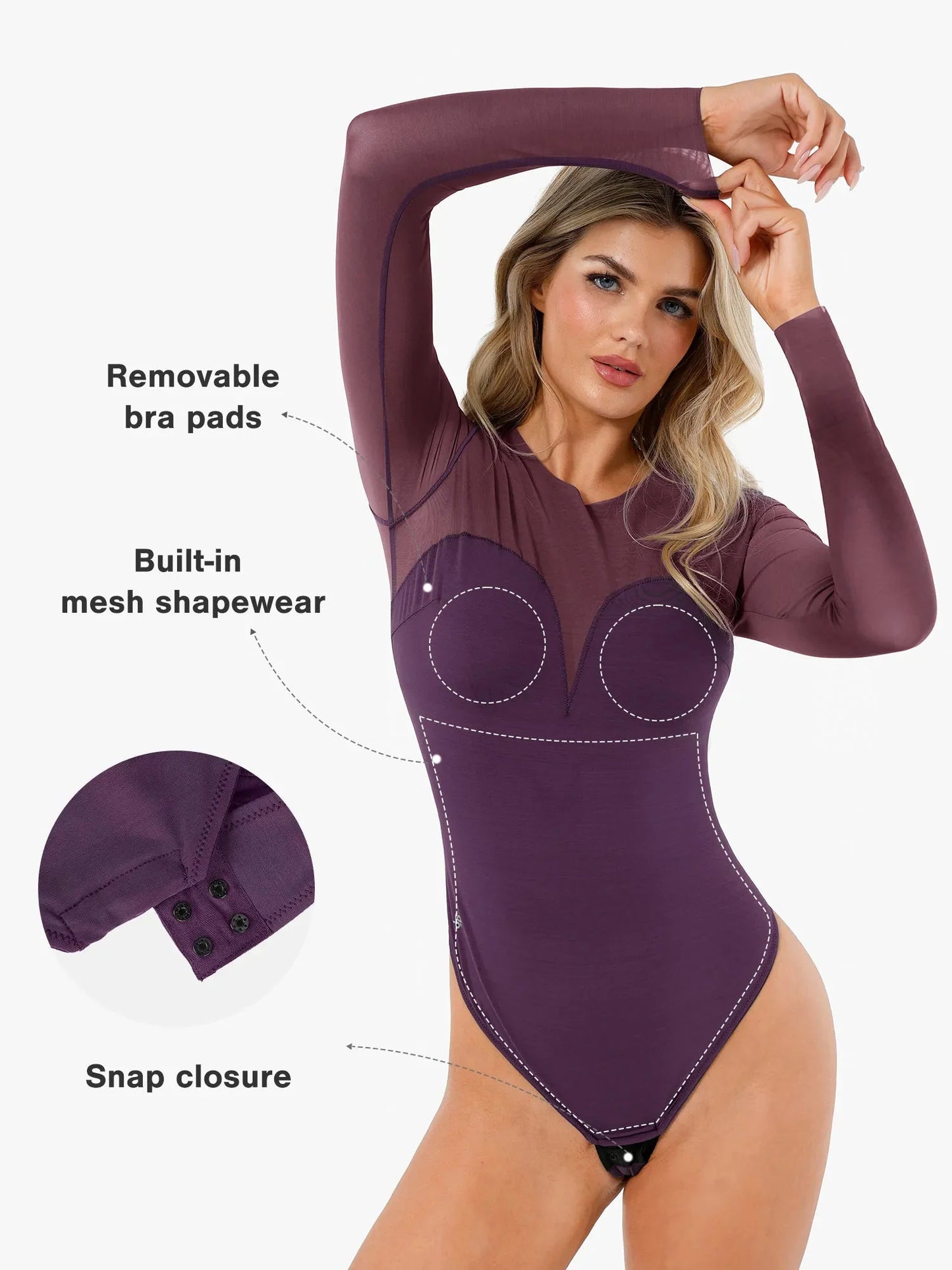 LAYLA – Mesh Bodysuit met Lange Mouwen - LivingCurves Sexy Tops Body Shaper Winter Rood / S